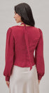 Polka Dot Satin Blouse With Tie Neck in Burgundy - Women's Blankets | Urban Daizy