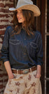Washed Denim Chambray Button Up Shirt in Dk Denim - Women's Shirts & Blouses | Urban Daizy