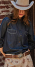 Washed Denim Chambray Button Up Shirt in Dk Denim - Women's Shirts & Blouses | Urban Daizy