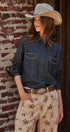 Washed Denim Chambray Button Up Shirt in Dk Denim - Women's Shirts & Blouses | Urban Daizy