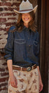 Washed Denim Chambray Button Up Shirt in Dk Denim - Women's Shirts & Blouses | Urban Daizy
