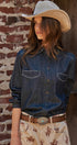 Washed Denim Chambray Button Up Shirt in Dk Denim - Women's Shirts & Blouses | Urban Daizy