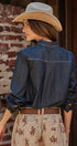 Washed Denim Chambray Button Up Shirt in Dk Denim - Women's Shirts & Blouses | Urban Daizy