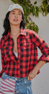 Buffalo Plaid Cropped Flannel Button Down Shirt in Red Black - Women's Shirts & Blouses | Urban Daizy
