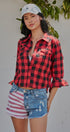Buffalo Plaid Cropped Flannel Button Down Shirt in Red Black - Women's Shirts & Blouses | Urban Daizy