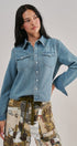 Western Yoke Pearl Snap Denim Shirt in Denim Blue - Women's Shirts & Blouses | Urban Daizy