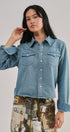 Western Yoke Pearl Snap Denim Shirt in Denim Blue - Women's Shirts & Blouses | Urban Daizy