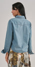 Western Yoke Pearl Snap Denim Shirt in Denim Blue - Women's Shirts & Blouses | Urban Daizy