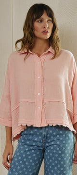 Soft Focus Gauze Button Down Shirt in Pink - Women's Shirts & Blouses | Urban Daizy