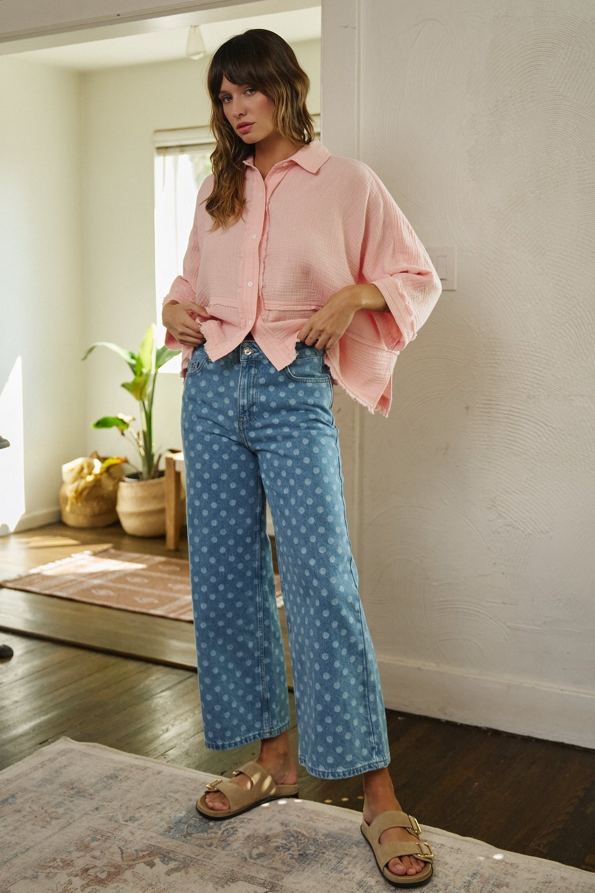 Soft Focus Gauze Button Down Shirt in Pink - Women's Shirts & Blouses | Urban Daizy