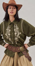 Embroidered Corduroy Western Shirt with Floral Stitch in Olive - Women's Blankets | Urban Daizy