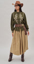 Embroidered Corduroy Western Shirt with Floral Stitch in Olive - Women's Blankets | Urban Daizy