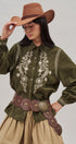 Embroidered Corduroy Western Shirt with Floral Stitch in Olive - Women's Blankets | Urban Daizy