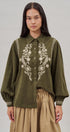 Embroidered Corduroy Western Shirt with Floral Stitch in Olive - Women's Blankets | Urban Daizy