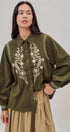 Embroidered Corduroy Western Shirt with Floral Stitch in Olive - Women's Blankets | Urban Daizy