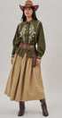Embroidered Corduroy Western Shirt with Floral Stitch in Olive - Women's Blankets | Urban Daizy