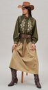 Embroidered Corduroy Western Shirt with Floral Stitch in Olive - Women's Blankets | Urban Daizy