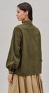 Embroidered Corduroy Western Shirt with Floral Stitch in Olive - Women's Blankets | Urban Daizy