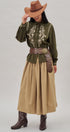 Embroidered Corduroy Western Shirt with Floral Stitch in Olive - Women's Blankets | Urban Daizy
