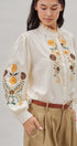Floral Embroidered Ruffle Collar Cotton Blouse in Ivory - Women's Blankets | Urban Daizy