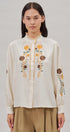 Floral Embroidered Ruffle Collar Cotton Blouse in Ivory - Women's Blankets | Urban Daizy