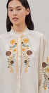 Floral Embroidered Ruffle Collar Cotton Blouse in Ivory - Women's Blankets | Urban Daizy