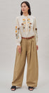 Floral Embroidered Ruffle Collar Cotton Blouse in Ivory - Women's Blankets | Urban Daizy