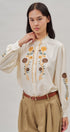 Floral Embroidered Ruffle Collar Cotton Blouse in Ivory - Women's Blankets | Urban Daizy