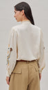Floral Embroidered Ruffle Collar Cotton Blouse in Ivory - Women's Blankets | Urban Daizy