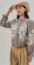 Floral Embroidered Gingham Blouse with Ruffle Collar in Brown Navy - Women's Blankets | Urban Daizy