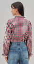 Floral Embroidered Gingham Blouse with Ruffle Collar in Brown Navy - Women's Blankets | Urban Daizy