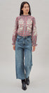 Floral Embroidered Gingham Blouse with Ruffle Collar in Brown Navy - Women's Blankets | Urban Daizy