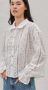 Cotton Eyelet Button Up Blouse With Lace Trim in White - Women's Blankets | Urban Daizy