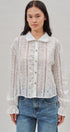 Cotton Eyelet Button Up Blouse With Lace Trim in White - Women's Blankets | Urban Daizy