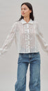 Cotton Eyelet Button Up Blouse With Lace Trim in White - Women's Blankets | Urban Daizy