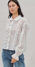Cotton Eyelet Button Up Blouse With Lace Trim in White - Women's Blankets | Urban Daizy