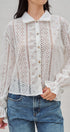 Cotton Eyelet Button Up Blouse With Lace Trim in White - Women's Blankets | Urban Daizy
