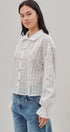 Cotton Eyelet Button Up Blouse With Lace Trim in White - Women's Blankets | Urban Daizy