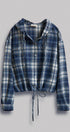 Plaid Flannel Hooded Shacket with Drawstring Hem in Navy - Women's Blankets | Urban Daizy