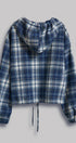 Plaid Flannel Hooded Shacket with Drawstring Hem in Navy - Women's Blankets | Urban Daizy