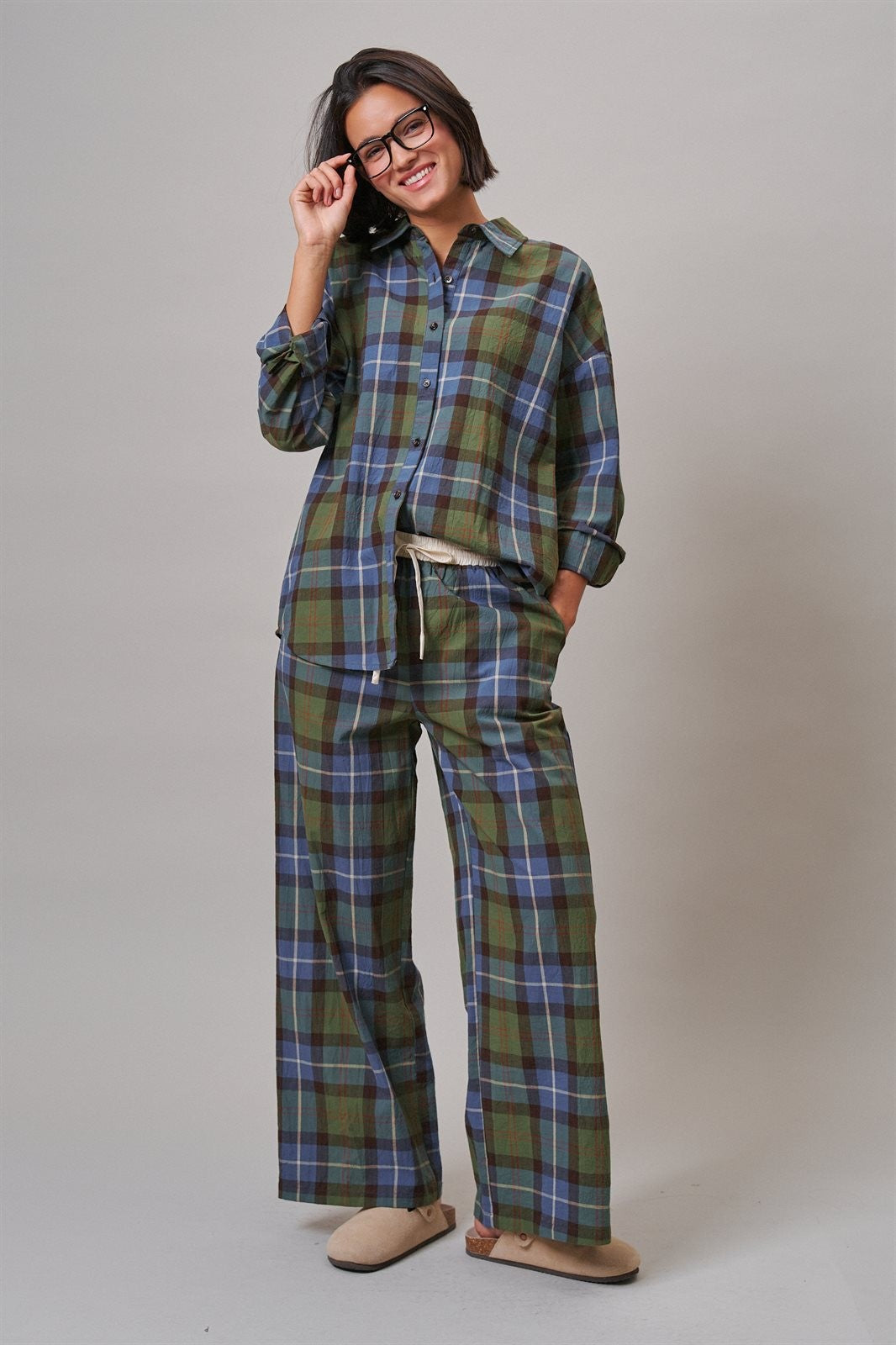 Plaid Cotton Button-Down Collared Shirt in Green - Women's Shirts & Blouses | Urban Daizy