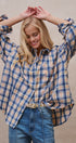 Oversized Plaid Flannel Button Down Shacket in Blue - Women's Shirts & Blouses | Urban Daizy