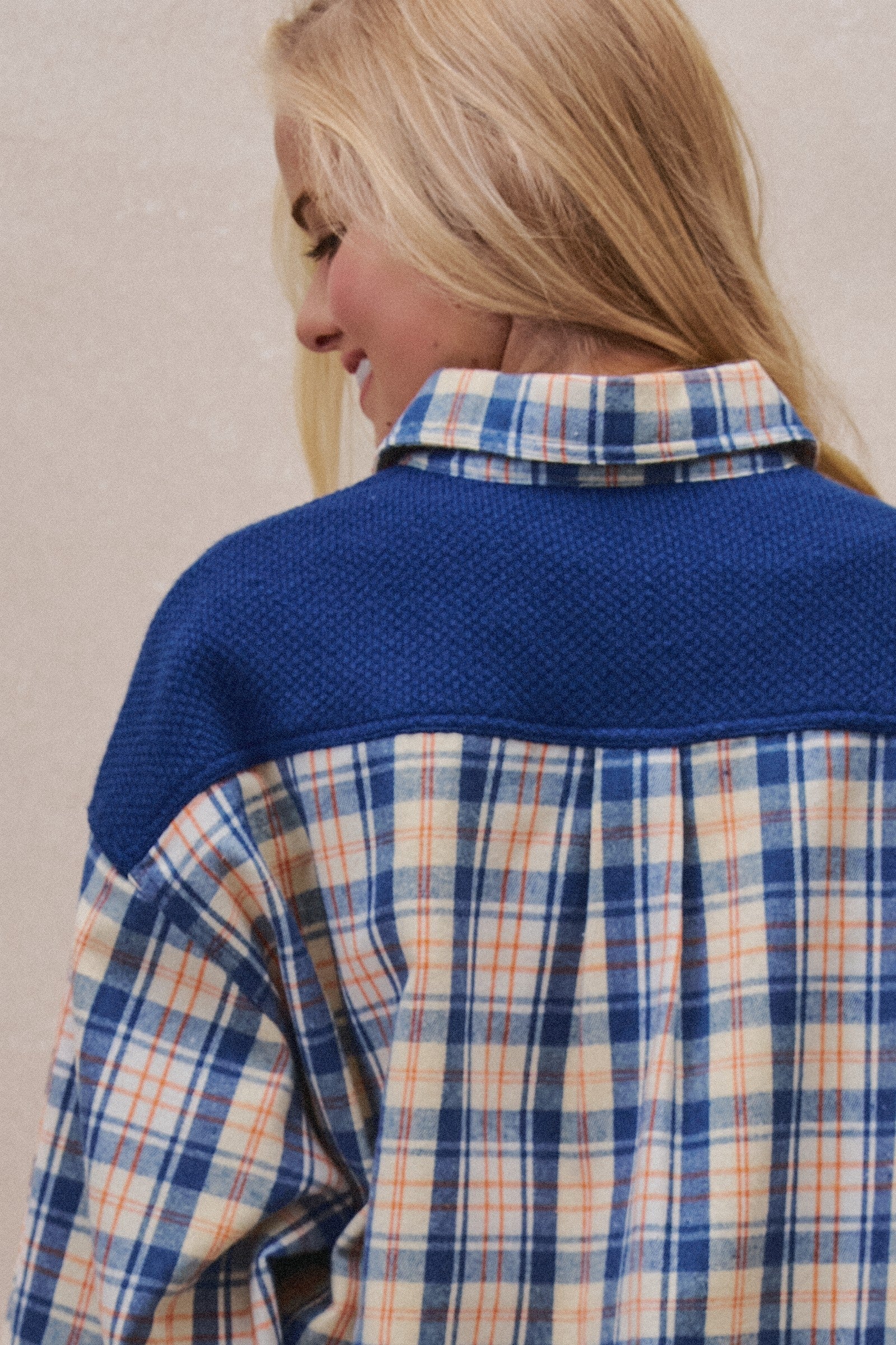 Oversized Plaid Flannel Button Down Shacket in Blue - Women's Shirts & Blouses | Urban Daizy
