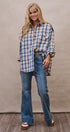 Oversized Plaid Flannel Button Down Shacket in Blue - Women's Shirts & Blouses | Urban Daizy