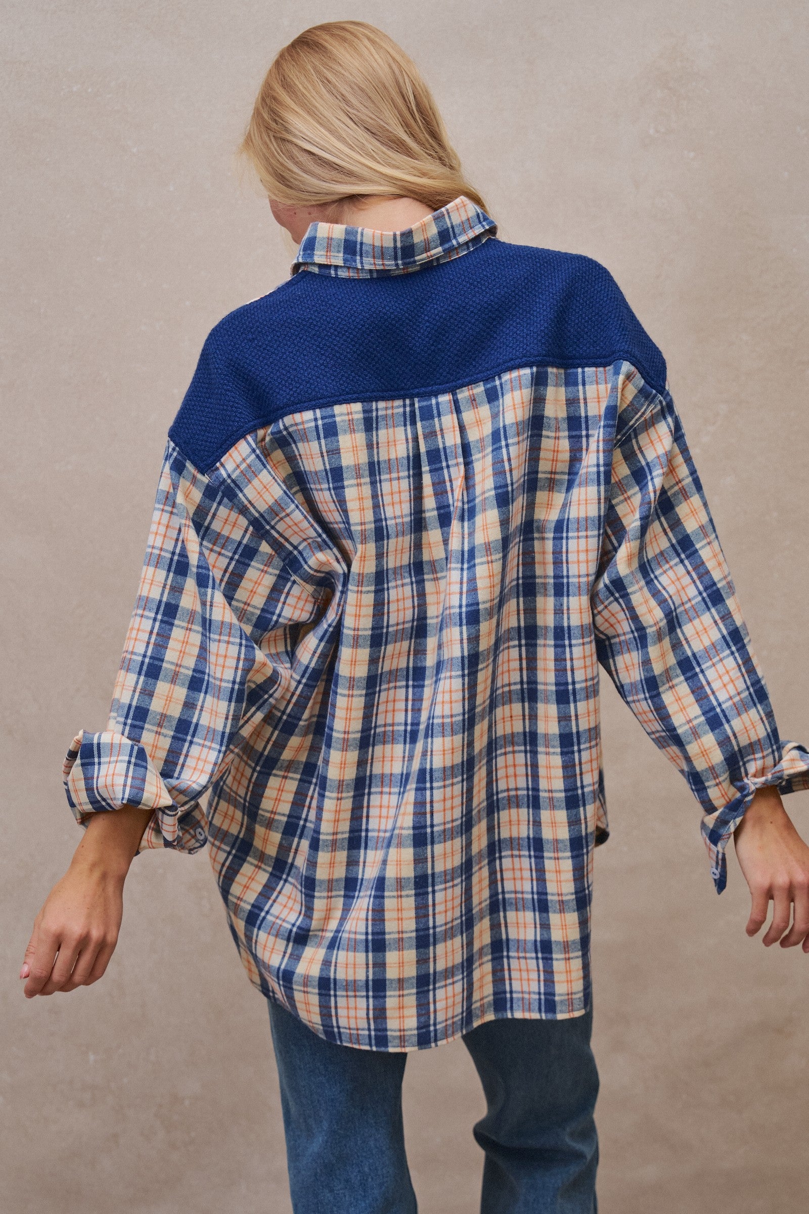 Oversized Plaid Flannel Button Down Shacket in Blue - Women's Shirts & Blouses | Urban Daizy