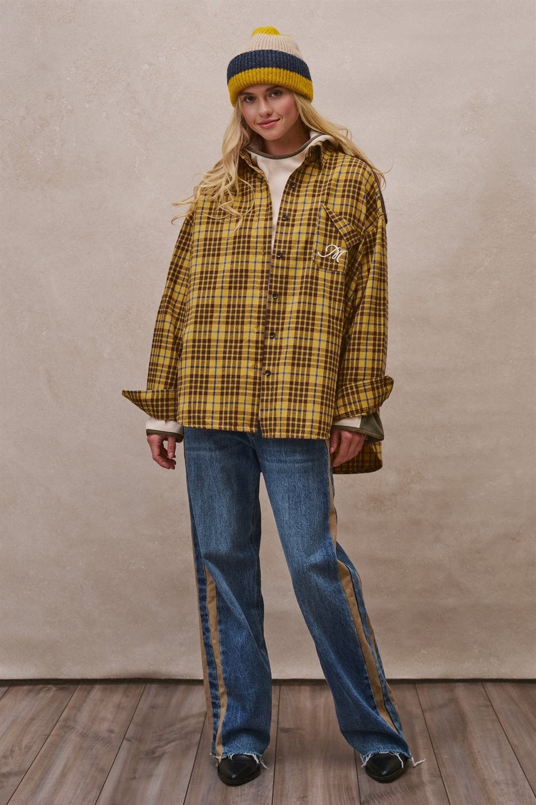 Oversized Plaid Flannel Button Down Shacket in Mustard - Women's Shirts & Blouses | Urban Daizy