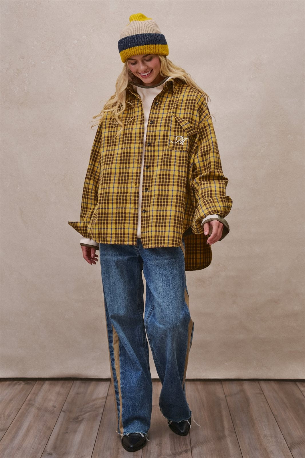 Oversized Plaid Flannel Button Down Shacket in Mustard - Women's Shirts & Blouses | Urban Daizy