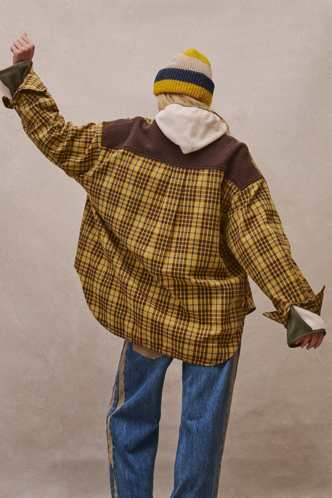 Oversized Plaid Flannel Button Down Shacket in Mustard - Women's Shirts & Blouses | Urban Daizy