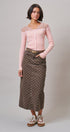 Lace Yoke Ribbed Knit Top with Button Placket in Pink - Women's T-Shirts & Polos | Urban Daizy