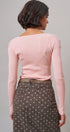 Lace Yoke Ribbed Knit Top with Button Placket in Pink - Women's T-Shirts & Polos | Urban Daizy